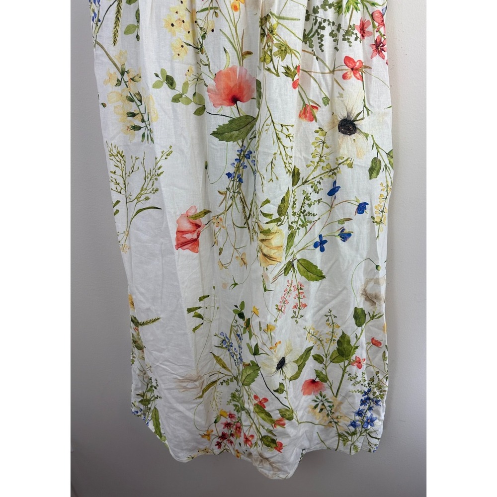 H&M LinenBlend Floral Midi Dress Medium White Wildflower Smocked Dainty Romantic - Picture 5 of 13
